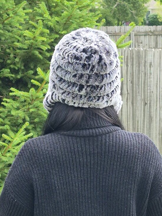 Silver Rex Rabbit Fur Earflap Hat, Knit Fur Ushanka with Pompoms, Aleutka Beanie main image 3